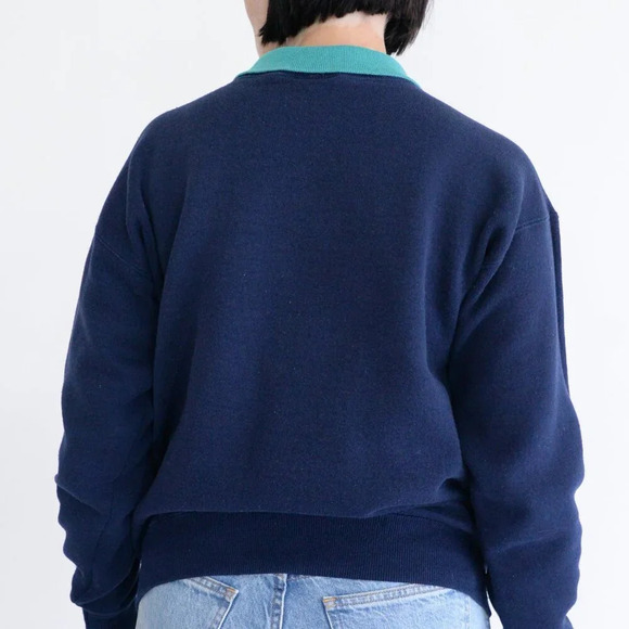 Vintage Lee Heavyweight Navy Embroidered Northwoods Wisconsin Collared Sweater M - Picture 3 of 13